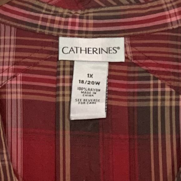 Catherines Plus Size 1X Equestrian Earthy Plaid Button Up Shirt Country Western - Picture 8 of 8